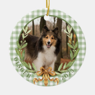 Décoration En Céramique Happy Sheltie dans Laurel Wreath Photo