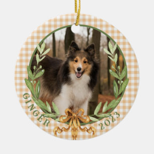 Décoration En Céramique Happy Sheltie dans Laurel Wreath Photo