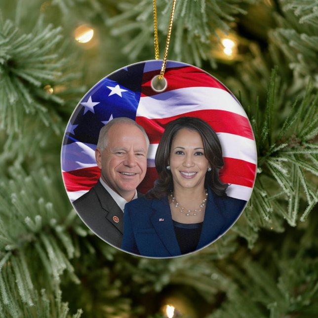 Décoration En Céramique Harris Waltz Photo 2024 - Kamala Harris Tim Waltz (Arbre)
