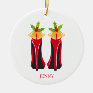 Décoration En Céramique Haut talons rouges avec cloches de Noël