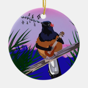 Décoration En Céramique Hawaiian Shama Bird jouant à l'ukulele