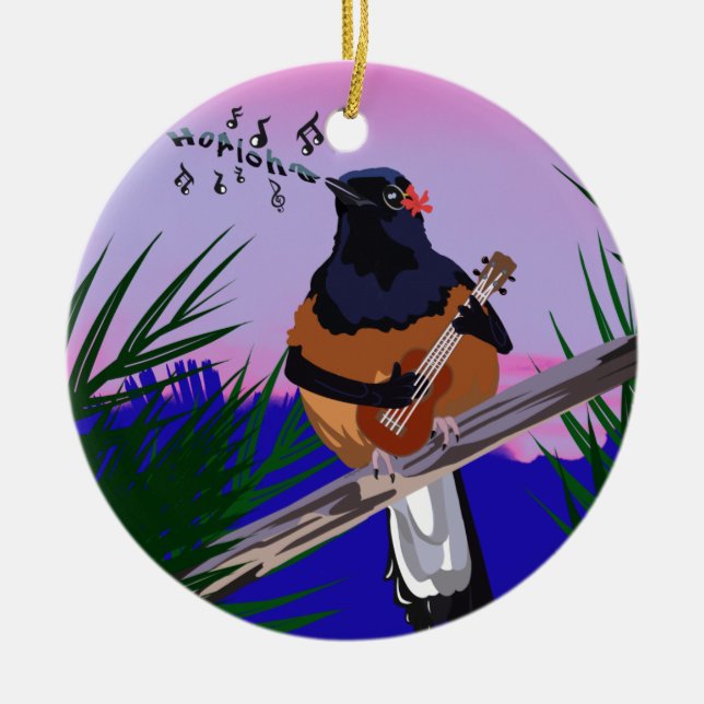 Décoration En Céramique Hawaiian Shama Bird jouant à l'ukulele (Devant)