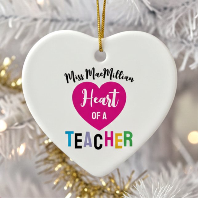 Décoration En Céramique Heart of a Teacher Gift Pink Black Script (Créateur téléchargé)