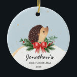 Décoration En Céramique Hedgehog Baby's First Christmas Ornament<br><div class="desc">Hedgehog Baby's First Christmas Ornament</div>