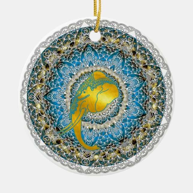 Décoration En Céramique Henna Elephant Mandala Ganesha Cadeaux Mindfulness (Devant)