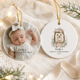 Décoration En Céramique Hérisson de photo de premier Noël de bébé personna