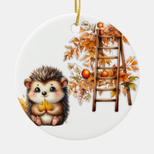 Décoration En Céramique Hérisson mignon d'automne avec illustration d'éche