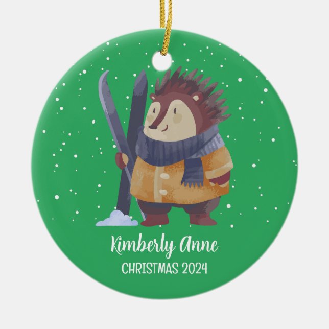 Décoration En Céramique Hérisson Noël animal neige vacances d'hiver (Devant)