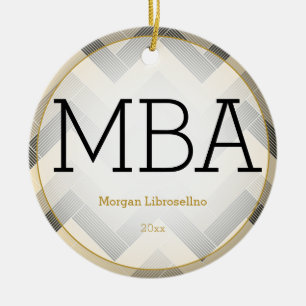 Décoration En Céramique Herringbone Noir Tan MBA Nom de la graduation Ann