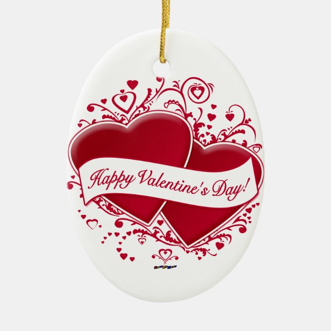 Décoration En Céramique   Heureuse Sainte-Valentin !Coeurs rouges (Devant)