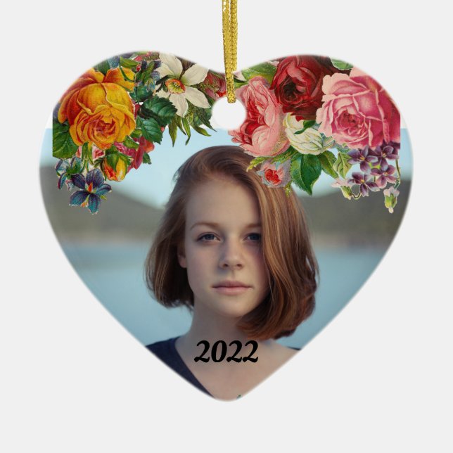 Décoration En Céramique Heureuse Sainte-Valentin Floral Photo Mariage (Devant)