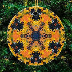Décoration En Céramique Hex Mandala jaune et orange