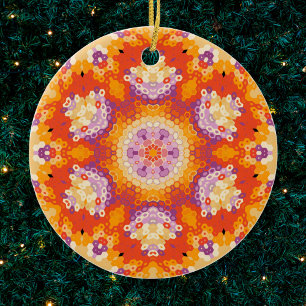 Décoration En Céramique Hex Mandala orange violet blanc
