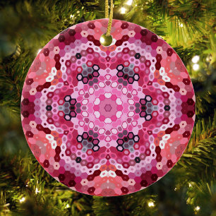 Décoration En Céramique Hex Mandala rose rouge et blanc