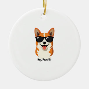 Décoration En Céramique Hey Vintage, Patte en l'air Corgi avec Lunettes de
