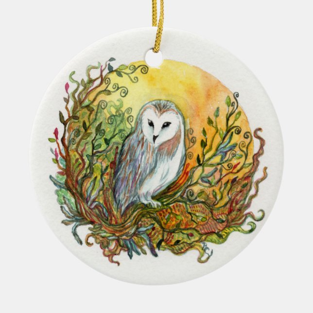Décoration En Céramique Hibou et lune (Devant)