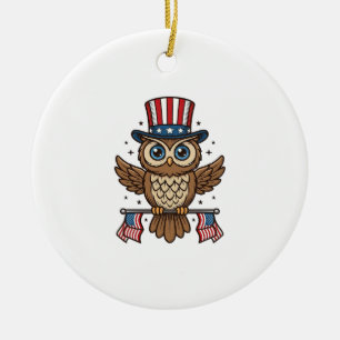 Décoration En Céramique Hibou patriotique Gravure vintage Graphique_1