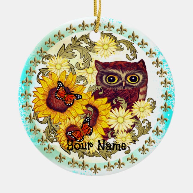 Décoration En Céramique Hibou Tournesol   (Devant)