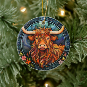 Décoration En Céramique Highland Cow céramique Décor en verre