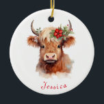 Décoration En Céramique Highland Cow Christmas Santa Hat Nom personnalisé<br><div class="desc">Faites de votre saison de vacances encore plus spécial avec notre Cute Highland Cow in Santa Hat Personnalisé en céramique Ornament. Ce joli ornement est orné d'une adorable vache des Highlands portant un chapeau de Père Noël, ajoutant une touche de charme à votre décor de Noël. Personnalisez-le avec un nom...</div>