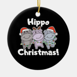 Décoration En Céramique Hippo Animaux de Noël mignons Hippopotames Joyeux