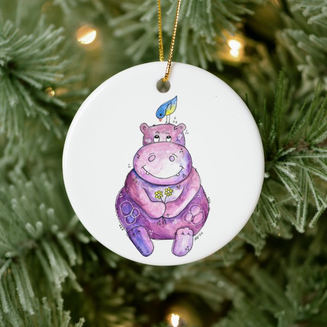 Décoration En Céramique Hippo mignon violet blanc (Arbre)