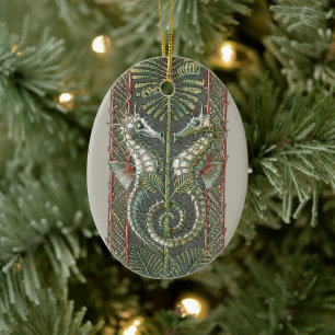 Décoration En Céramique Hippocampes et algues, Art Nouveau Vintage