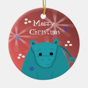 Décoration En Céramique Hippopotame avec motif flocon de neige