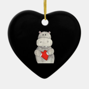 Décoration En Céramique Hippopotame mignon tenant le coeur Love Hippo