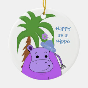 Décoration En Céramique Hippopotame Violet avec un Palmier