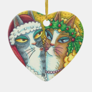 DÉCORATION EN CÉRAMIQUE HISS N'FITZ KISSING CATS, PÈRE NOËL CLAWS ORNAMENT