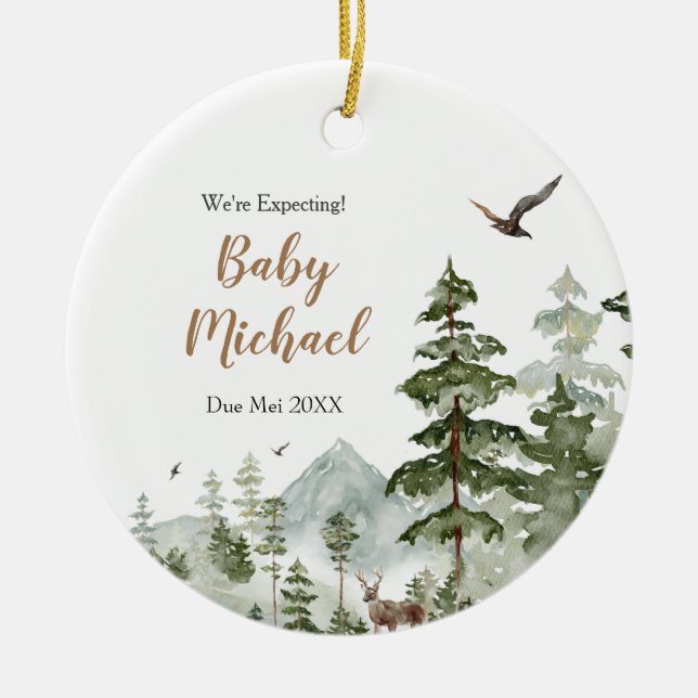 Décoration En Céramique Hiver Animal boisé Nous attendons des parents (Devant)