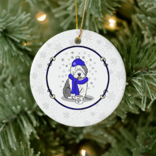 Décoration En Céramique Hiver Bleu Vieux Anglais Chien à chiens (Gris 1) M