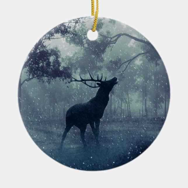 Décoration En Céramique Hiver Soirée cerf (Devant)