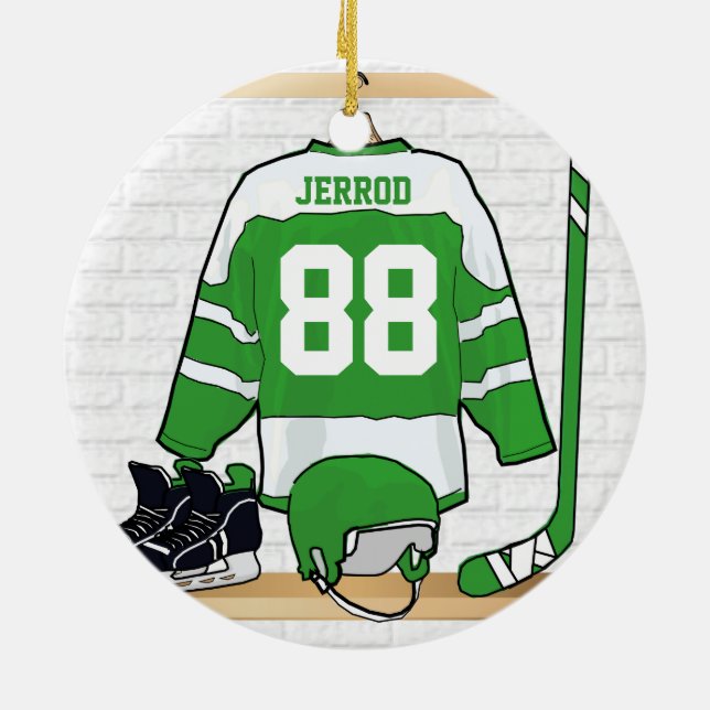Décoration En Céramique Hockey sur glace vert et blanc personnalisé Jersey (Dos)