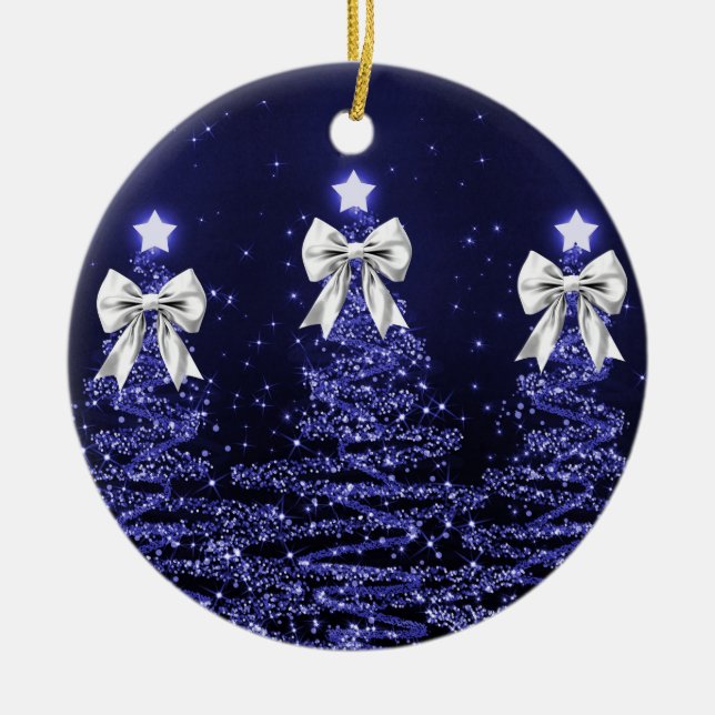 Décoration En Céramique Holiday Greeting Navy Blue Christmas Trees Silver (Devant)