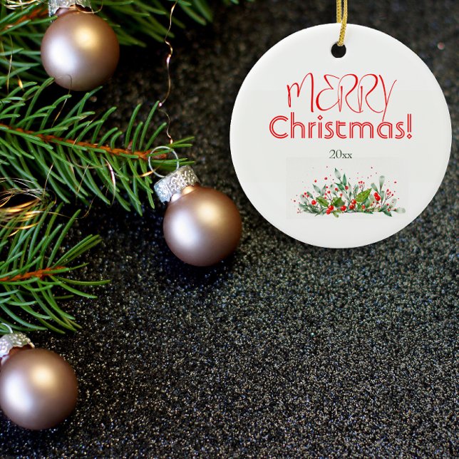 Décoration En Céramique Holly Berries Joyeux Noël aquarelle (Créateur téléchargé)