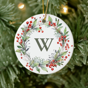 Décoration En Céramique Holly Berry Wreath Monogramme