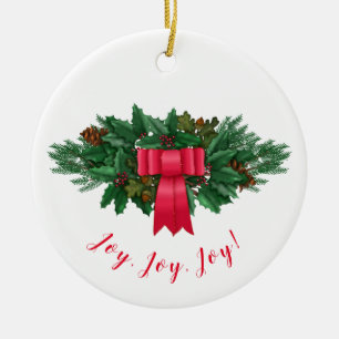 Décoration En Céramique Holly Swag Noël Ruban Rouge