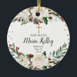 Décoration En Céramique Holly Winter Floral Personnalisé Fille Baptême<br><div class="desc">Holly Hiver Floral Personnalisé Fille Baptême Ornement</div>