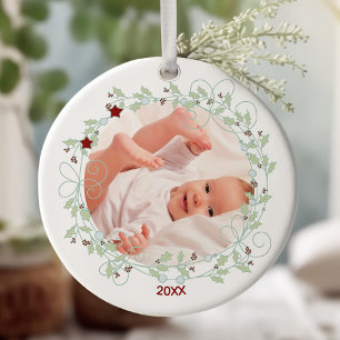 Décoration En Céramique Holly Wreath - Baby Boy Photo de Noël