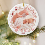 Décoration En Céramique Holly Wreath - Baby Girl First Christmas Photo<br><div class="desc">Cet ornement de Noël est parfait pour le premier Noël du bébé. Le modèle est configuré pour vous permettre d'ajouter une photo et l'année à l'avant, avec 2 autres sections sur le dos pour votre texte personnalisé, comme le premier Noël de [nom de bébé]. Les deux côtés de l'ornement ont...</div>