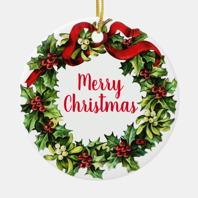 Décoration En Céramique Holly Wreath et Calligraphie (Devant)