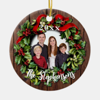 Décoration En Céramique Holly Wreath Personnalisé Family Photo Keepsaké