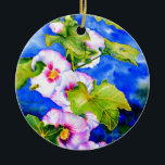 Décoration En Céramique Hollyhocks<br><div class="desc">original romantic hollyhock with little bumble bee watercolor painting by H Cooper</div>