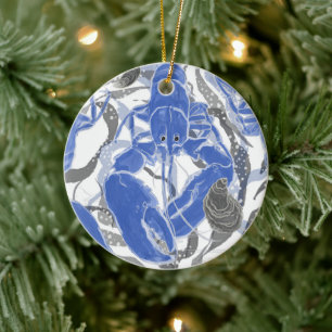 Décoration En Céramique Homard dans l'oreiller à lancer bleu