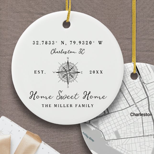 Décoration En Céramique Home Sweet Home Latitude Longitude Personalized (Home Sweet Home Ornament Latitude and Longitude Coordinates Personalized Address Custom Location)