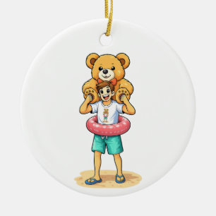 Décoration En Céramique Homme de dessin animé mignon avec un ours en peluc