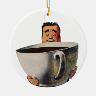 Décoration En Céramique Homme heureux vintage buvant la tasse de café