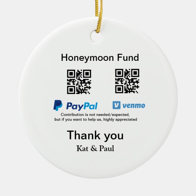 Décoration En Céramique Honeymoon Fund PayPal Venmo QR code Merci (Devant)